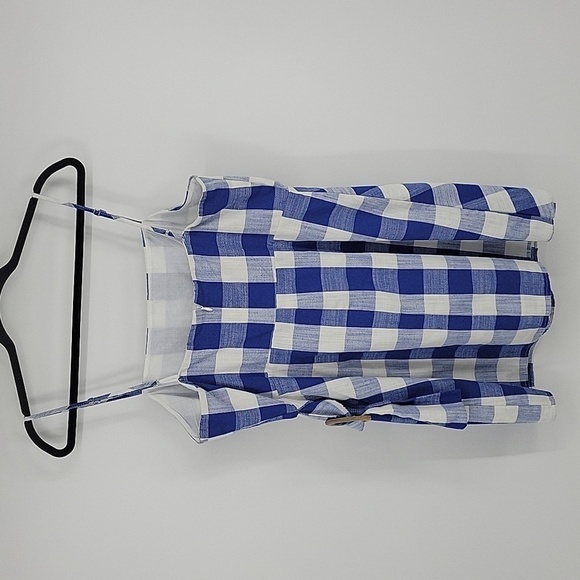 Altar'd State Blue Gingham Plaid Linen Blend Mini Dress Size L - Picture 4 of 12